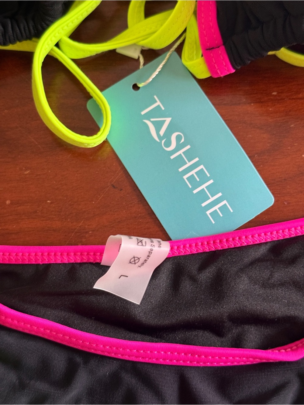 TASHEHE Colorful String Bikini Set Triangle Two Piece Neon Color Block Halter - Picture 9 of 11